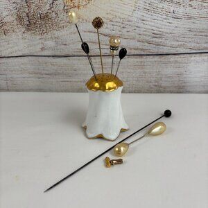 Antique Noritake Nippon Hat Pin Holder plus 7 Hat Pins